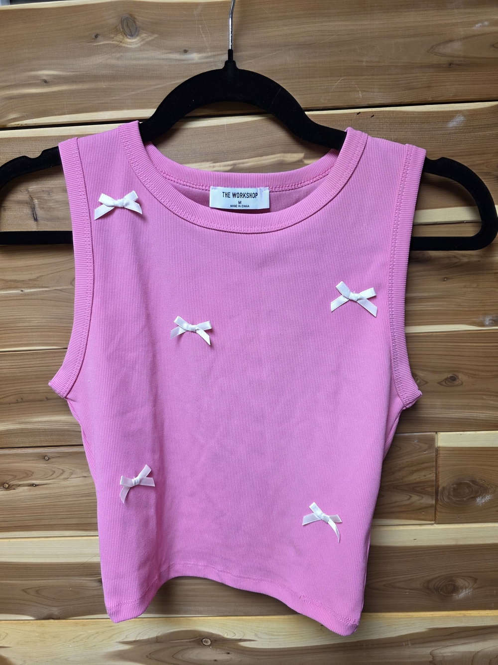 Pink Cropped Tank Top with Bow Accents
